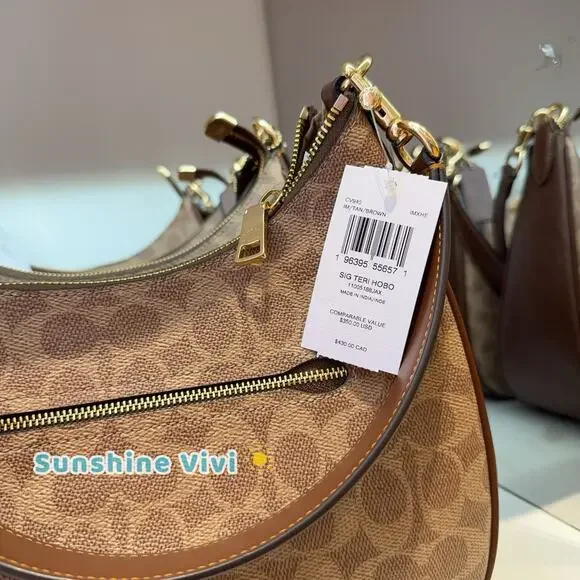 NWT Coach Teri Hobo Bag Signature Canvas/Gold/Tan/Brown CV940 - Picture 5 of 7